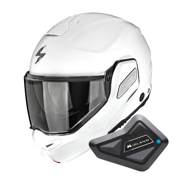 Casque Modulable Scorpion Exo-Tech II Solid White + Kit Bluetooth BT Mini