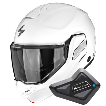 Casque Modulable Scorpion Exo-Tech II Solid White + Kit Bluetooth BT Mini
