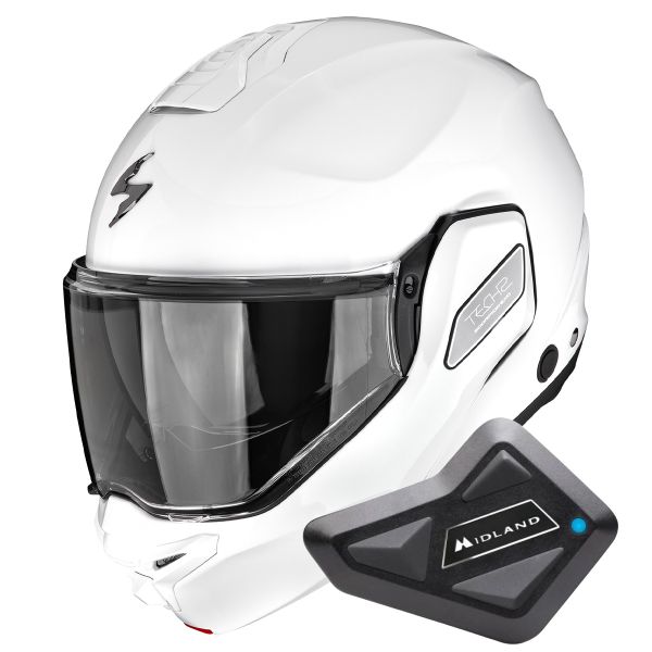 Casque Modulable Scorpion Exo-Tech II Solid White + Kit Bluetooth BT Mini