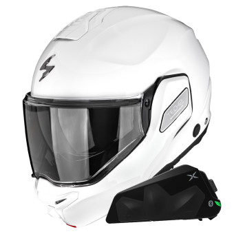 Casque Modulable Scorpion Exo-Tech II Solid White + Kit bluetooth Exo-Com Link-1C