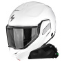Casque Modulable Scorpion Exo-Tech II Solid White + Kit bluetooth Exo-Com Link-1C