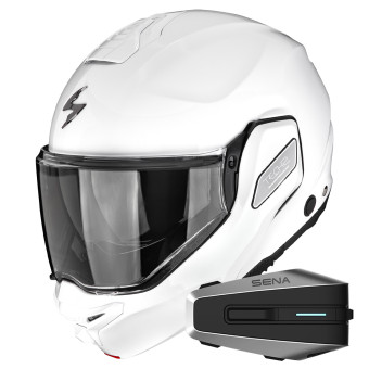 Casque Modulable Scorpion Exo-Tech II Solid White + Kit Bluetooth Vortex HD