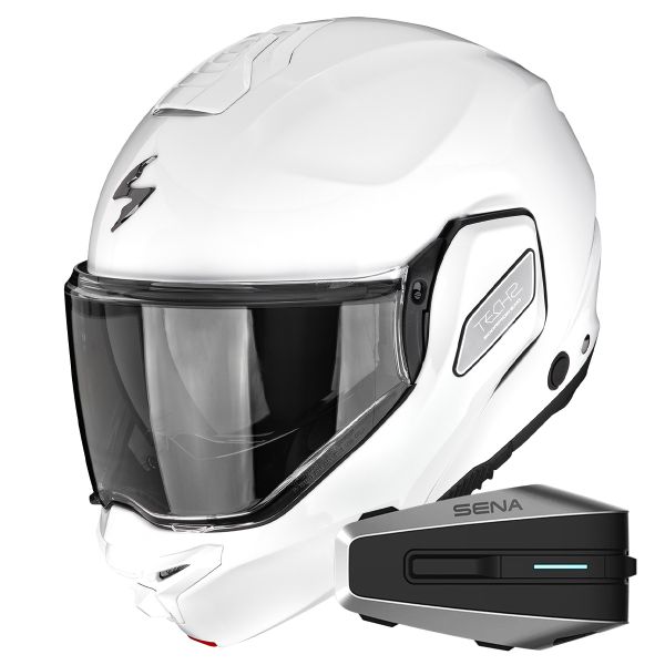 Casque Modulable Scorpion Exo-Tech II Solid White + Kit Bluetooth Vortex HD