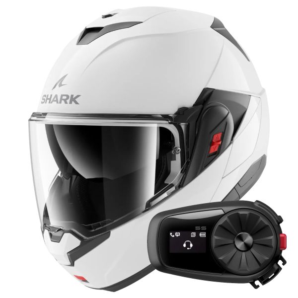 Casque Modulable Shark Oxo Blank W05 + Kit Bluetooth 5S Solo Casque Modulable Shark Oxo Blank W05 + Kit Bluetooth 5S Solo