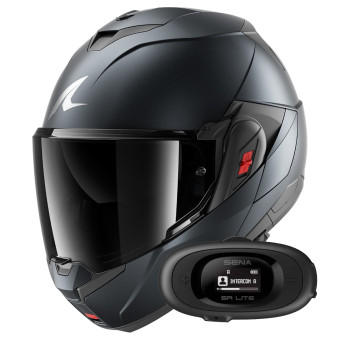 Casque Modulable Shark Oxo Dark Shadow Mat B16 + Kit bluetooth 5R Lite Solo