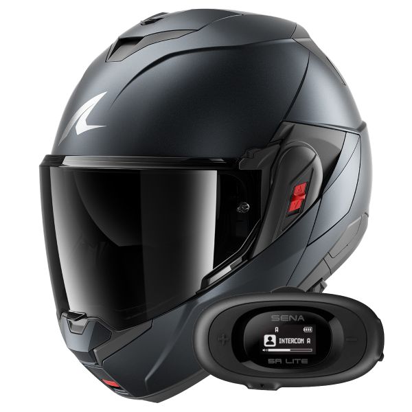 Casque Modulable Shark Oxo Dark Shadow Mat B16 + Kit bluetooth 5R Lite Solo