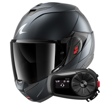 Casque Modulable Shark Oxo Dark Shadow Mat B16 + Kit Bluetooth 5S Solo