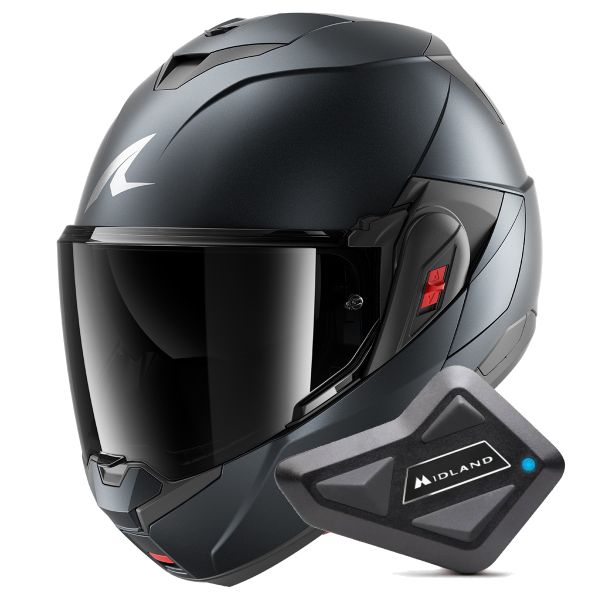 Casque Modulable Shark Oxo Dark Shadow Mat B16 + Kit Bluetooth BT Mini