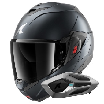 Casque Modulable Shark Oxo Dark Shadow Mat B16 + Kit Bluetooth Sena for Shark Mesh Solo