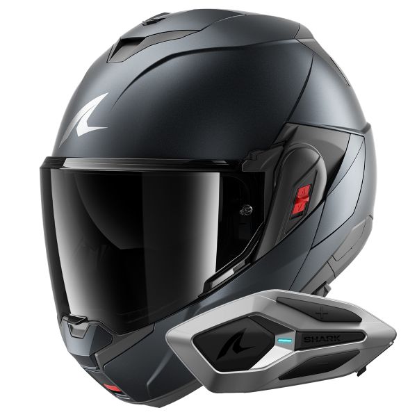 Casque Modulable Shark Oxo Dark Shadow Mat B16 + Kit Bluetooth Sena for Shark Mesh Solo