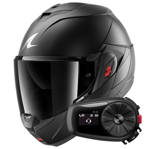 Casque Modulable Shark Oxo Dark Shadow Mat Titan Mat A08 + Kit Bluetooth 5S Solo