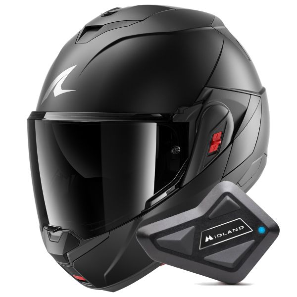 Casque Modulable Shark Oxo Dark Shadow Mat Titan Mat A08 + Kit Bluetooth BT Mini