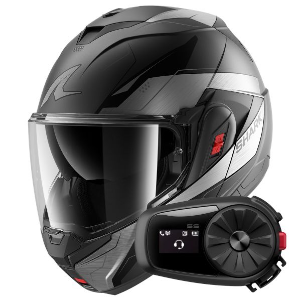Casque Modulable Shark Oxo Mekarium Mat AUK + Kit Bluetooth 5S Solo