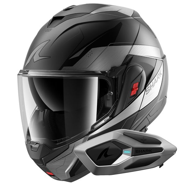Casque Modulable Shark Oxo Mekarium Mat AUK + Kit Bluetooth Sena for Shark Mesh Solo