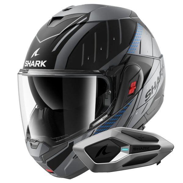 Casque Modulable Shark Oxo Rydger Mat ABK + Kit Bluetooth Sena for Shark Mesh Solo
