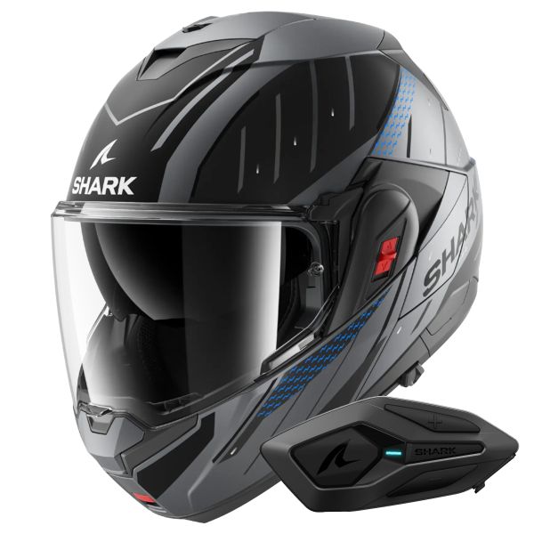 Casque Modulable Shark Oxo Rydger Mat ABK + Kit Bluetooth Sena for Shark