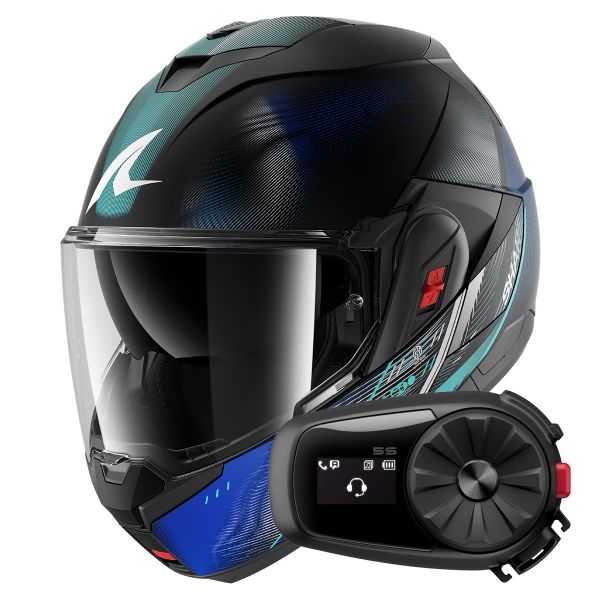 Casque Modulable Shark Oxo Speed-Tech KBW + Kit Bluetooth 5S Solo