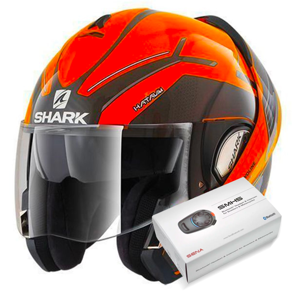 Casque Shark Evoline Serie 3 Hataum Hi Vis Oka Kit Bluetooth Sena