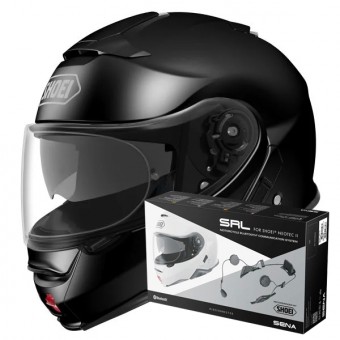 Casque Modulable Shoei Neotec II Black + Intercom Sena Neotec II SRL-02