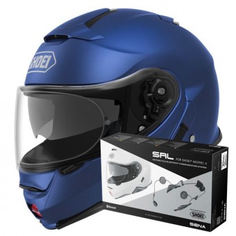 Casque Modulable Shoei Neotec II Matt Blue Metal + Intercom Sena Neotec II SRL-02