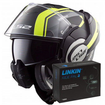 Casque Modulable LS2 Valiant Line Matt Black H-V Yellow FF399 + Linkin Ride Pal III Casque Modulable LS2 Valiant Line Matt Black H-V Yellow FF399 + Linkin Ride Pal III