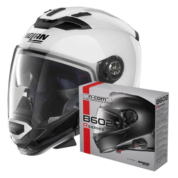 Casque Transformable Nolan N70 2 GT Classic N-Com Metal White 5 + Kit Bluetooth B602R
