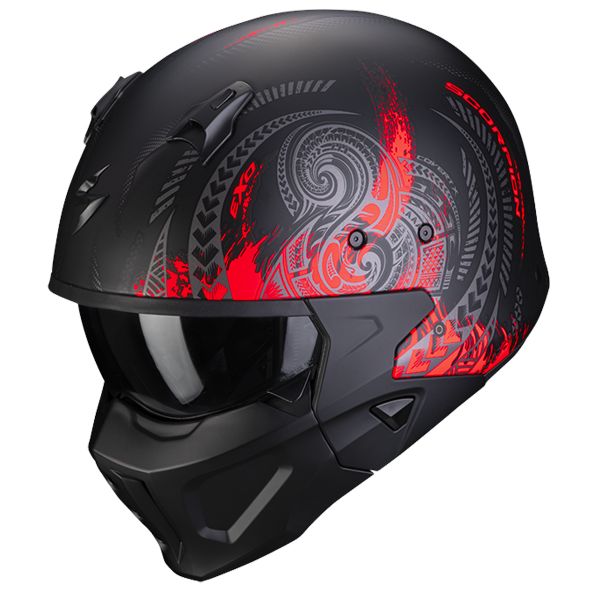 Casque Transformable Scorpion Covert-X Tatoo Black Matt Red