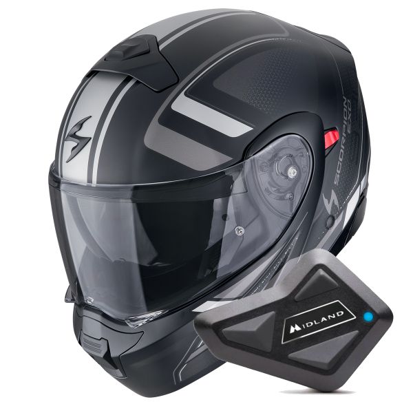 Casque Transformable Scorpion Exo 930 Evo Ardens Matt Black Silver + Kit Bluetooth BT Mini Casque Transformable Scorpion Exo 930 Evo Ardens Matt Black Silver + Kit Bluetooth BT Mini