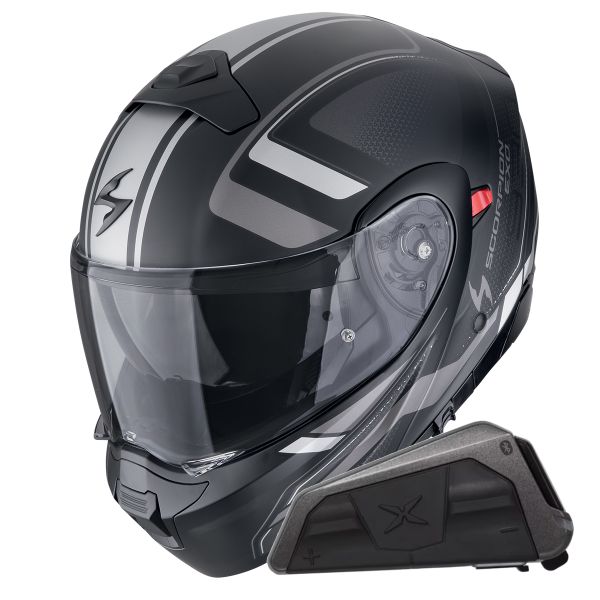 Casque Transformable Scorpion Exo 930 Evo Ardens Matt Black Silver + Kit bluetooth Exo-Com Link-1 Casque Transformable Scorpion Exo 930 Evo Ardens Matt Black Silver + Kit bluetooth Exo-Com Link-1