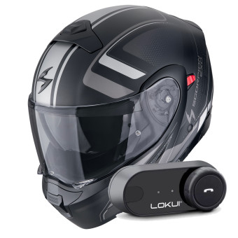 Casque Transformable Scorpion Exo 930 Evo Ardens Matt Black Silver + Kit Bluetooth Lokui K30