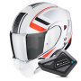 Casque Transformable Scorpion Exo 930 Evo Ardens Matt White Black Red + Kit Bluetooth BT Mini