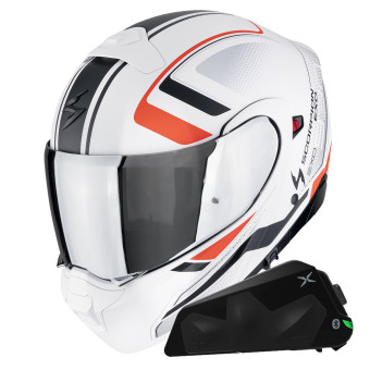 Casque Transformable Scorpion Exo 930 Evo Ardens Matt White Black Red + Kit bluetooth Exo-Com Link-1C