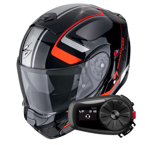 Casque Transformable Scorpion Exo 930 Evo Ardens Metal Black Red + Kit Bluetooth 5S Solo Casque Transformable Scorpion Exo 930 Evo Ardens Metal Black Red + Kit Bluetooth 5S Solo