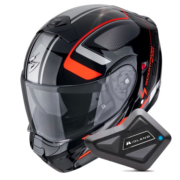 Casque Transformable Scorpion Exo 930 Evo Ardens Metal Black Red + Kit Bluetooth BT Mini Casque Transformable Scorpion Exo 930 Evo Ardens Metal Black Red + Kit Bluetooth BT Mini