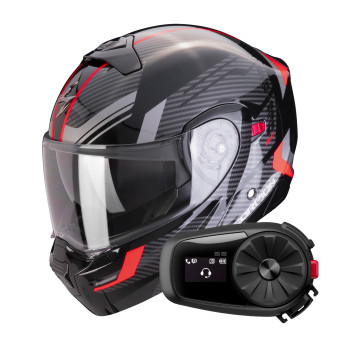 Casque Transformable Scorpion Exo 930 Evo Sikon Black Silver Red + Kit Bluetooth 5S Solo
