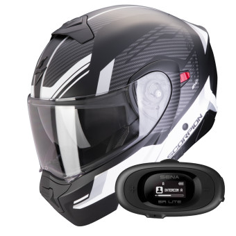 Casque Transformable Scorpion Exo 930 Evo Sikon Matt Black White + Kit bluetooth 5R Lite