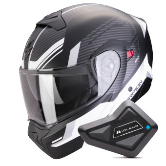 Casque Transformable Scorpion Exo 930 Evo Sikon Matt Black White + Kit Bluetooth BT Mini