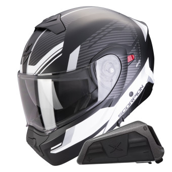 Casque Transformable Scorpion Exo 930 Evo Sikon Matt Black White + Kit bluetooth Exo-Com Link-1