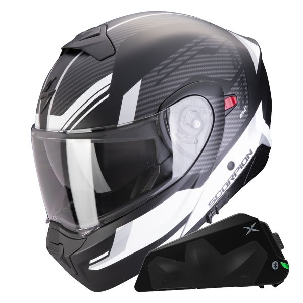 Casque Transformable Scorpion Exo 930 Evo Sikon Matt Black White + Kit bluetooth Exo-Com Link-1C