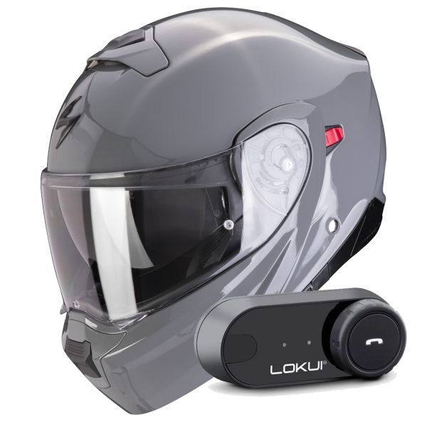 Casque Transformable Scorpion Exo 930 Evo Solid Cement Grey + Kit Bluetooth Lokui K30 Casque Transformable Scorpion Exo 930 Evo Solid Cement Grey + Kit Bluetooth Lokui K30