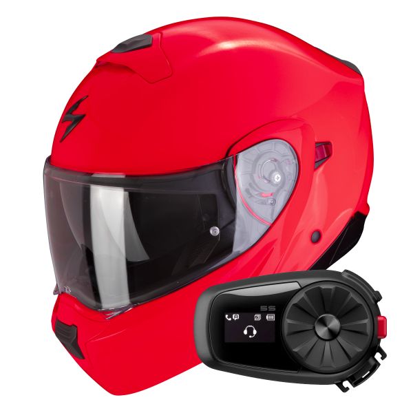 Casque Transformable Scorpion Exo 930 Evo Solid Neon Red + Kit Bluetooth 5S Solo Casque Transformable Scorpion Exo 930 Evo Solid Neon Red + Kit Bluetooth 5S Solo