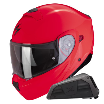 Casque Transformable Scorpion Exo 930 Evo Solid Neon Red + Kit bluetooth Exo-Com Link-1