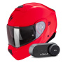 Casque Transformable Scorpion Exo 930 Evo Solid Neon Red + Kit Bluetooth Lokui K30