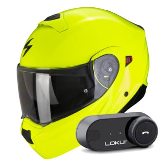 Casque Transformable Scorpion Exo 930 Evo Solid Neon Yellow + Kit Bluetooth Lokui K30