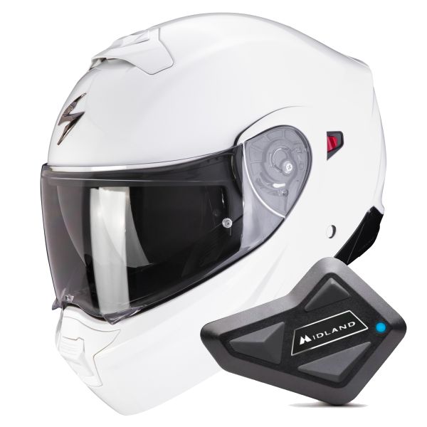 Casque Transformable Scorpion Exo 930 Evo Solid White + Kit Bluetooth BT Mini Casque Transformable Scorpion Exo 930 Evo Solid White + Kit Bluetooth BT Mini