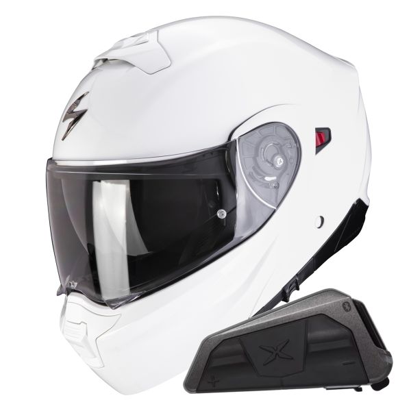 Casque Transformable Scorpion Exo 930 Evo Solid White + Kit bluetooth Exo-Com Link-1 Casque Transformable Scorpion Exo 930 Evo Solid White + Kit bluetooth Exo-Com Link-1