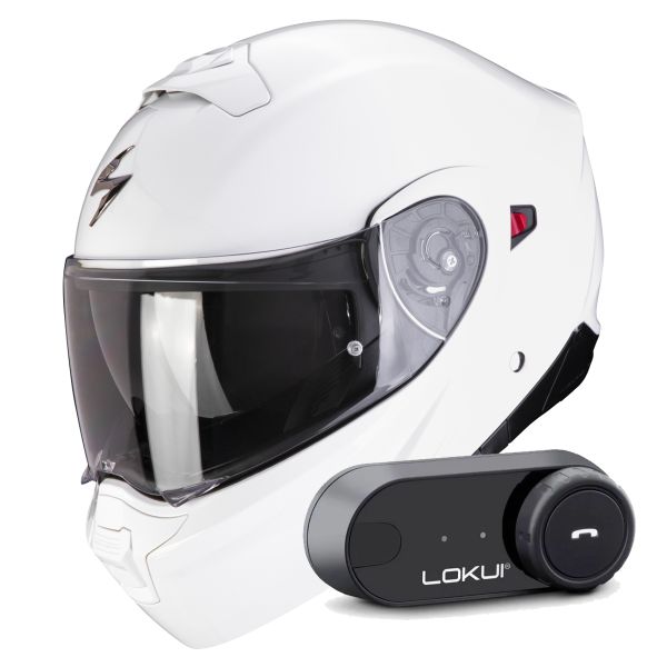 Casque Transformable Scorpion Exo 930 Evo Solid White + Kit Bluetooth Lokui K30 Casque Transformable Scorpion Exo 930 Evo Solid White + Kit Bluetooth Lokui K30