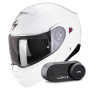 Casque Transformable Scorpion Exo 930 Evo Solid White + Kit Bluetooth Lokui K30