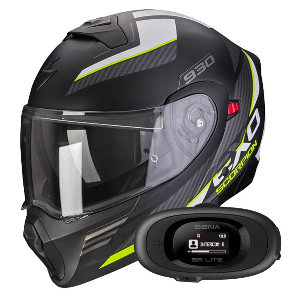 Casque Transformable Scorpion Exo 930 Navig Black Matt Yellow Fluo + Kit bluetooth 5R Lite