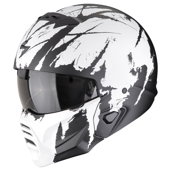 Casque Transformable Scorpion Exo Combat II Marauder Matt Black White Casque Transformable Scorpion Exo Combat II Marauder Matt Black White